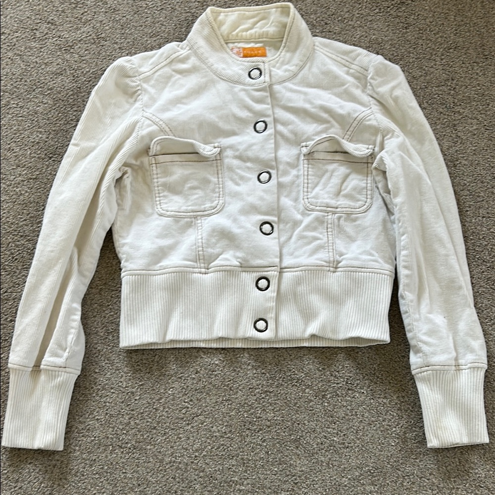 Tulle White Bomber Jacket with Cropped Length and Tailored Lines